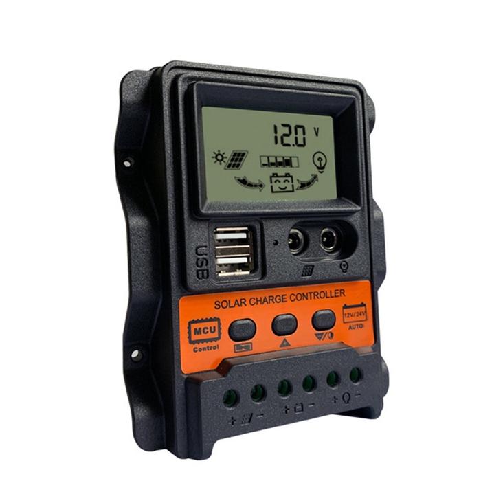 Dual USB LCD Solar Charge Controller 12V 24V Panel Surya Charger