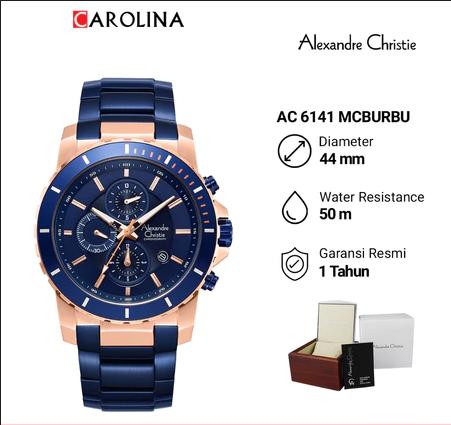 Jam Tangan Pria Alexandre Christie Chronograph AC 6141 MCBURBU Blue Dial Blue Stainless Steel Strap
