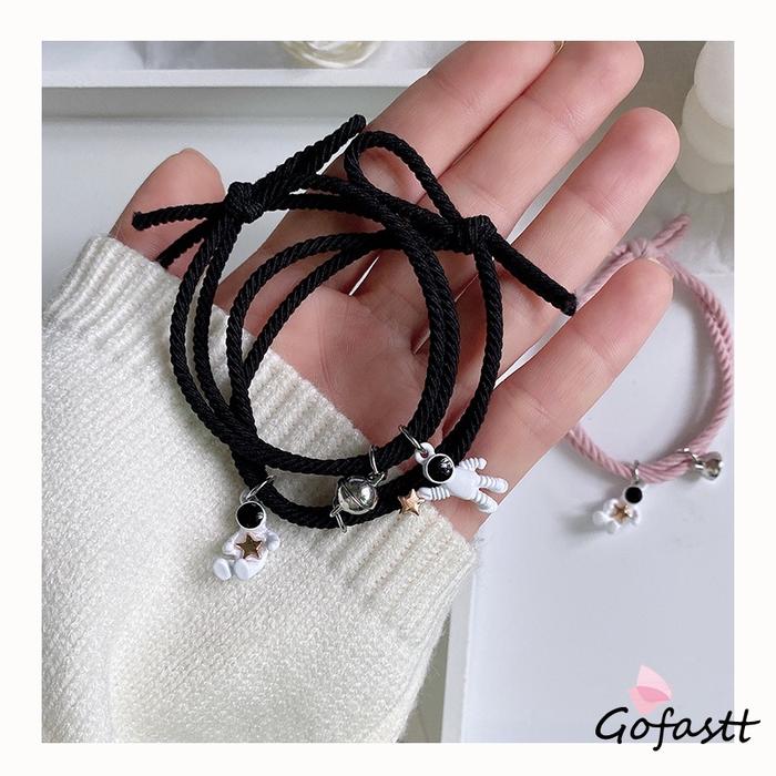 2 Buah Gelang Pasangan Magnet Gelang Pasangan Tali Magnet Menarik Gelang Persahabatan Wanita Hitam G