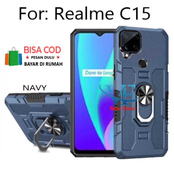 CASING UNTUK REALME C15- KESING STANDING ROBOT HIT EYE RING- CASE ARMOR