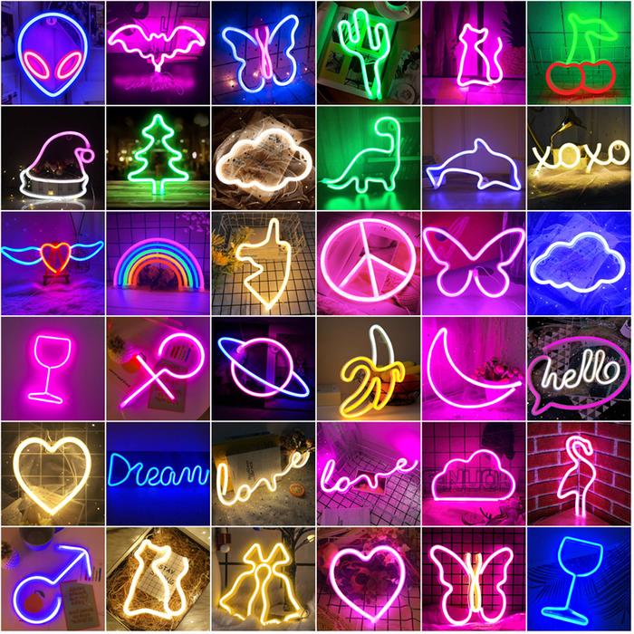 LED Neon Lampu Malam Dinding Menggantung Tanda Neon untuk Kamar