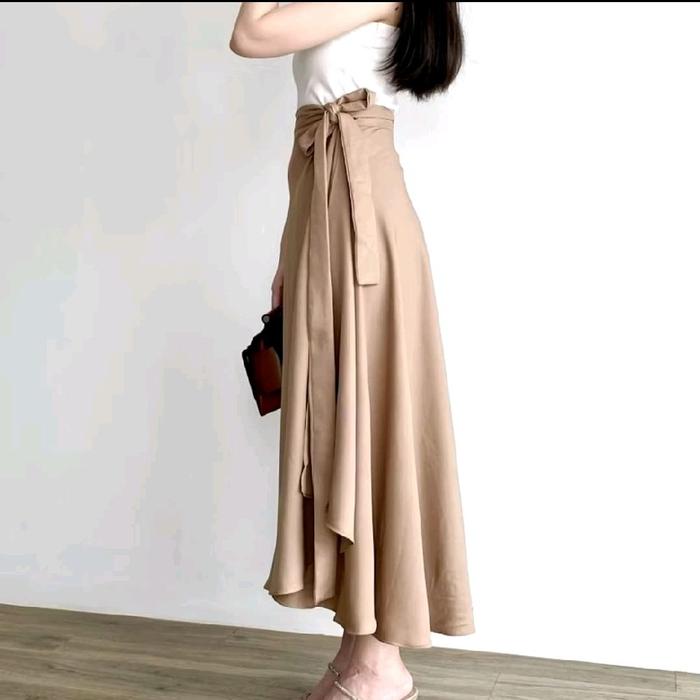 Rok Lilit Korean Style Himari Skirt Flare Flowly A Line Midi Maxi Wanita Dewasa Casual Kain Panjang 