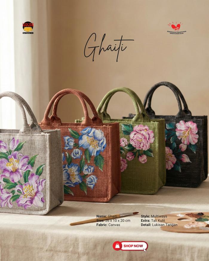 SHAGIDA Ghaiti Goni Bag Tas Lukis Selempang Canvas Premium Waterproof 26x10x20cm Lukisan Tangan Unik
