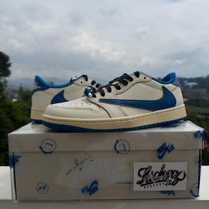 Fragment x Travis Scott Cactus Jack x Nike Air Jordan 1 Low OG SP Sail Military Blue ORIGINAL