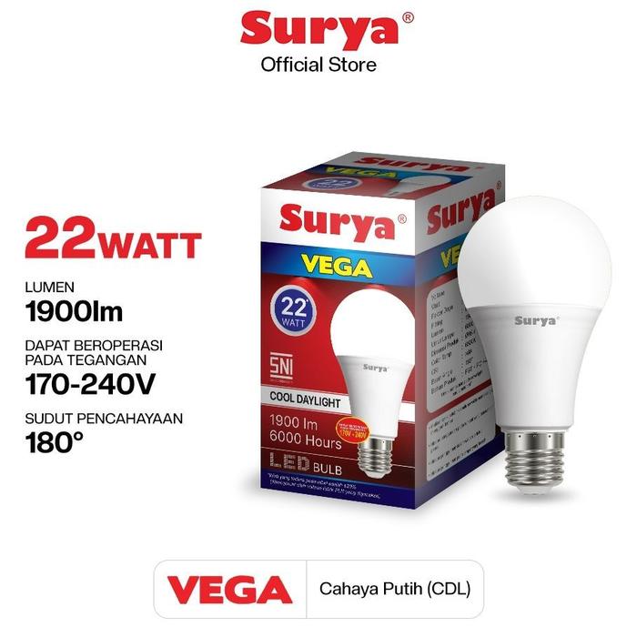 SURYA Lampu LED Kamar Rumah Bohlam Lampu Surya Lampu Bohlam LED New Vega 5W 9W 15W 22W Cahaya Putih