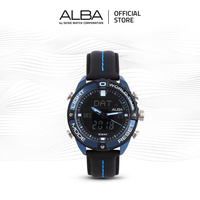 Alba Jam Tangan Pria Digital AZ4041 / AZ4041X1 Quartz Black Dial Stainless Steel Strap Watch