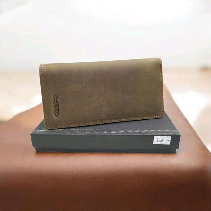 Dompet Lipat Panjang Pria & Wanita Kulit Sapi Asli Ch Slot 16 Kartu & 3 Slot Uang Tunai 17,5cm x 9cm
