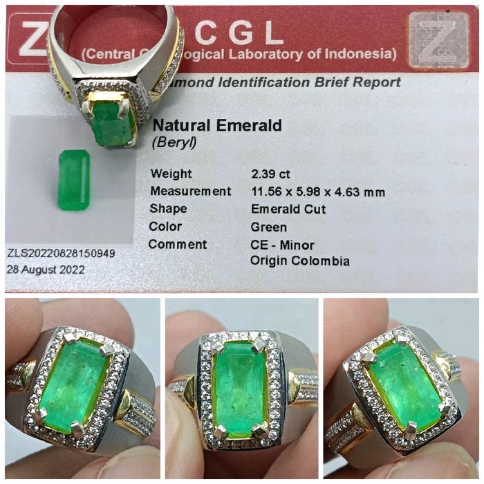 Natural Emerald Beryl Colombia 2,39ct memo CGL Zamrud Ring Perak 975