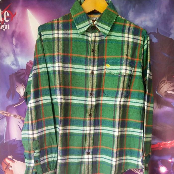 Vintage Abercrombie and Fitch Green Large Plaid Flanel Shirt Kemeja Original Second Korea Japan Stre