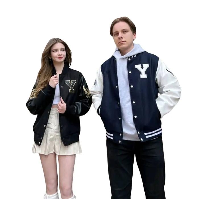 Varsity Yonsei University Jumper Bisbol Jaket angkatan navy Baseball Tebal Pria Wanita Sweater