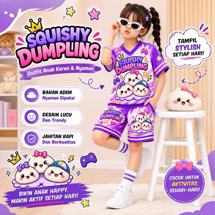 Squishy Dumpling Outfit Anak Perempuan lucu & Nyaman Bahan Adem Desain Lucu Cocok untuk Aktivitas Se