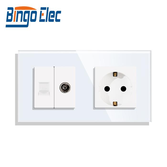 Bingoelec Wall Socket Plug With Tv Socket Plus Internet Crystal Glass