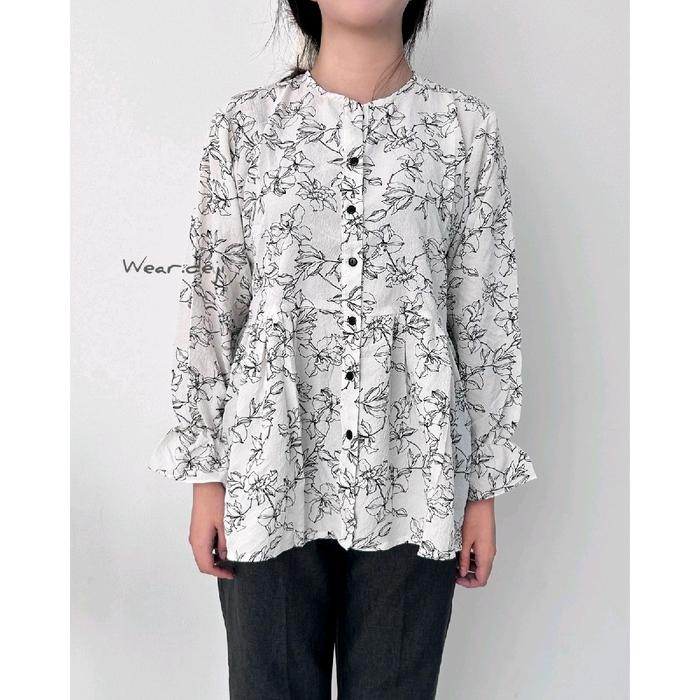 DEJI - Alana Blouse Kemeja Kerja Kantor Kuliah Wanita Crinkle Korean Style Motif Bunga