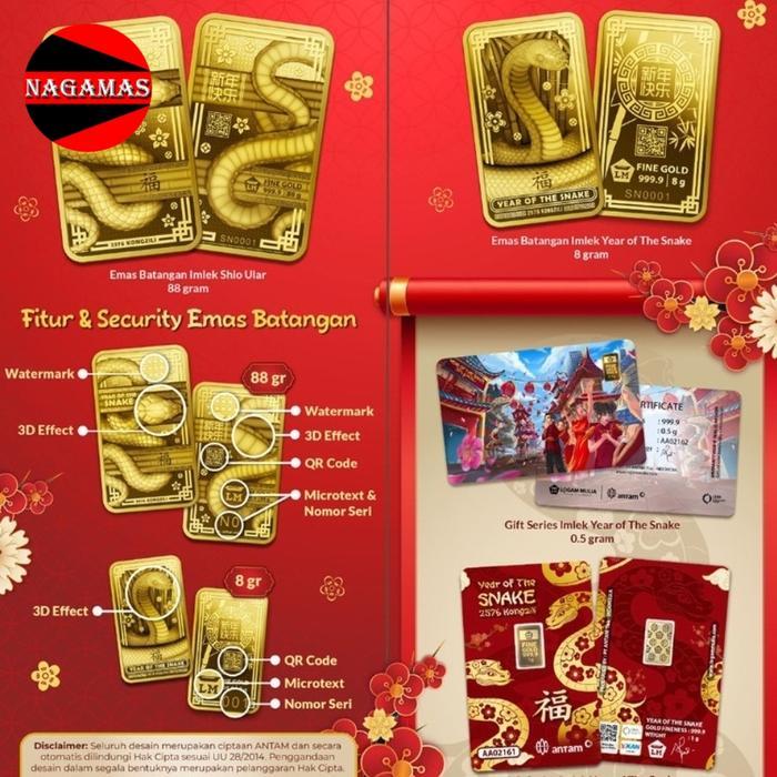 Murah Lm Antam Gift Imlek Snake Antam 0.5 gram cocok untuk koleksi Elegan