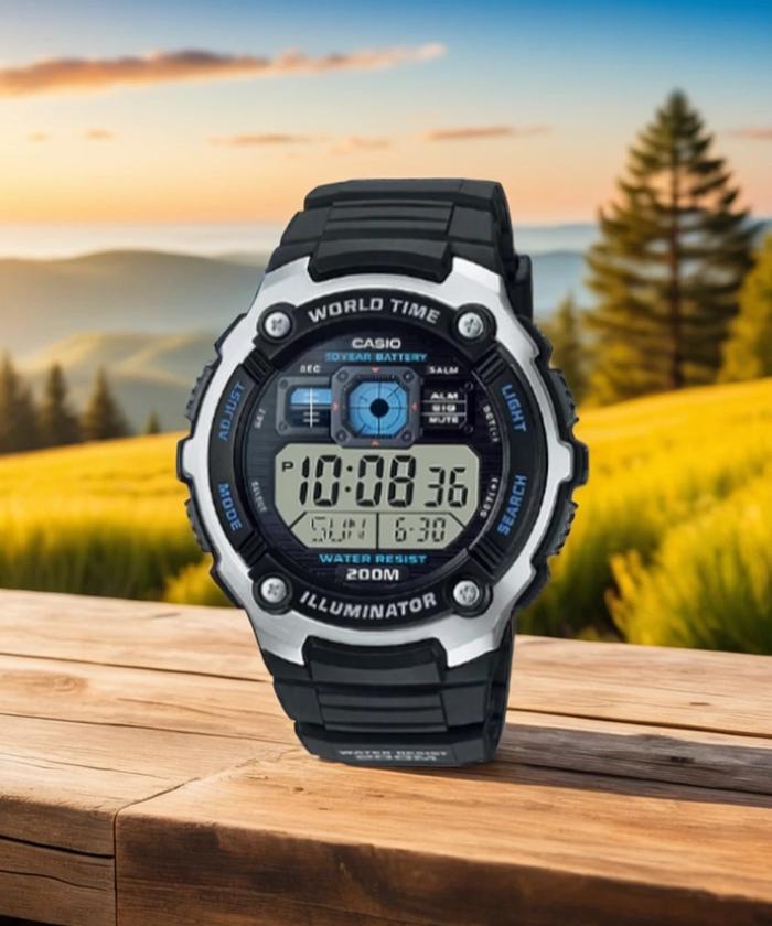 Jam tangan casio original digital pria world time diving sporty garansi