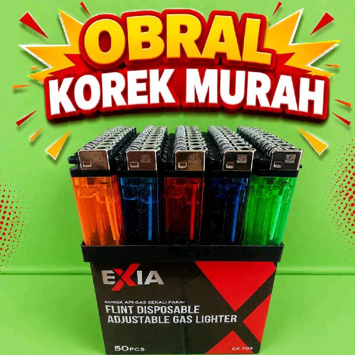 ( 50 pcs ) korek api gas EXIA EX 703 ukuran jumbo besar pajang 8 cm .cocok untuk wadung/minimarket