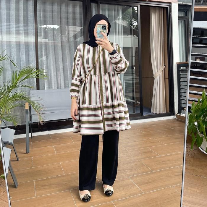 JENA Salwa Tunik Motif Garis Garis
