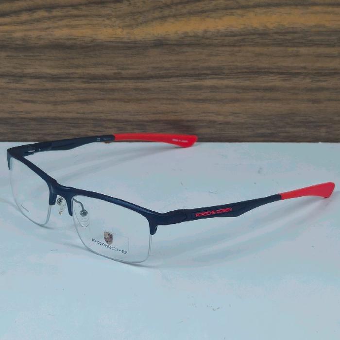 frame kacamata pria wanita half frame sporty porsche design P8199 hitam merah Bluecromic Blueray