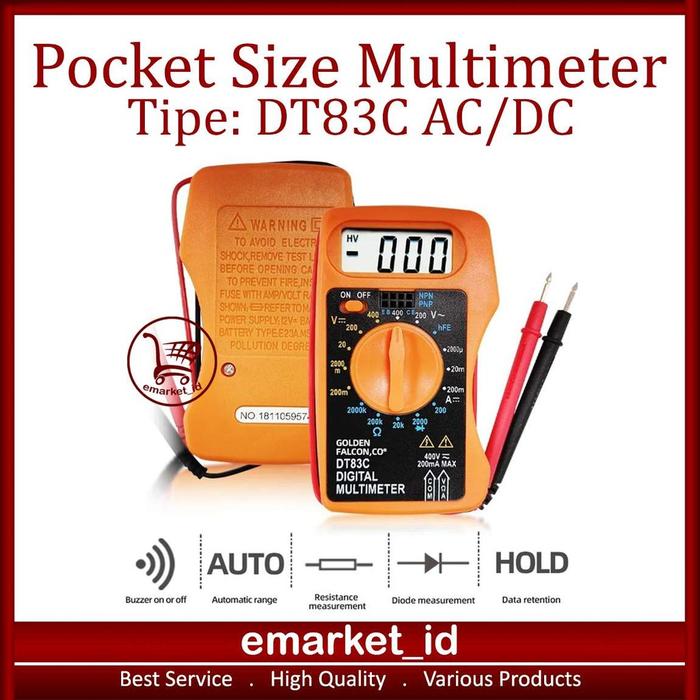 EM Pocket Size Digital Multimeter AC DC DT83C Ai21 / Multitester Saku Voltage Tester Mini / Voltmete