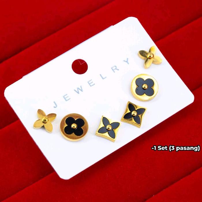 giwang motif bunga 3set(titanium)