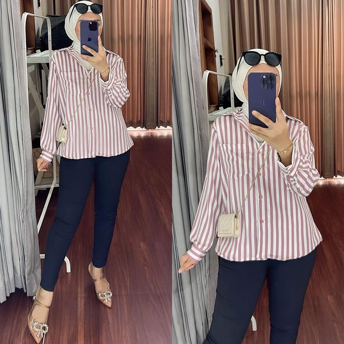 Kemeja basic salur atasan Tabiko busui kasual