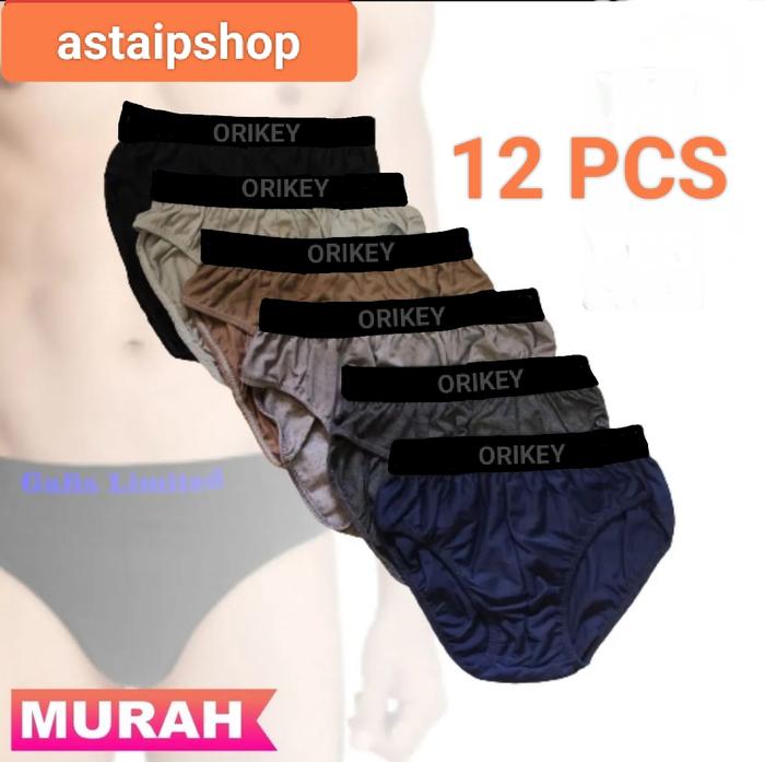 12 PCS DALEMAN COWOK DEWASA BAHAN KATUN / CELANA DALAM PRIA READY BIG SIZE Cowok Boxer Karet Hitam S