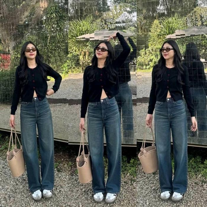 Pole.id Jeans Highwaist Loose model jiniso active Adjustable Baggy Under Age Voll 2 Celana Jeans Wan