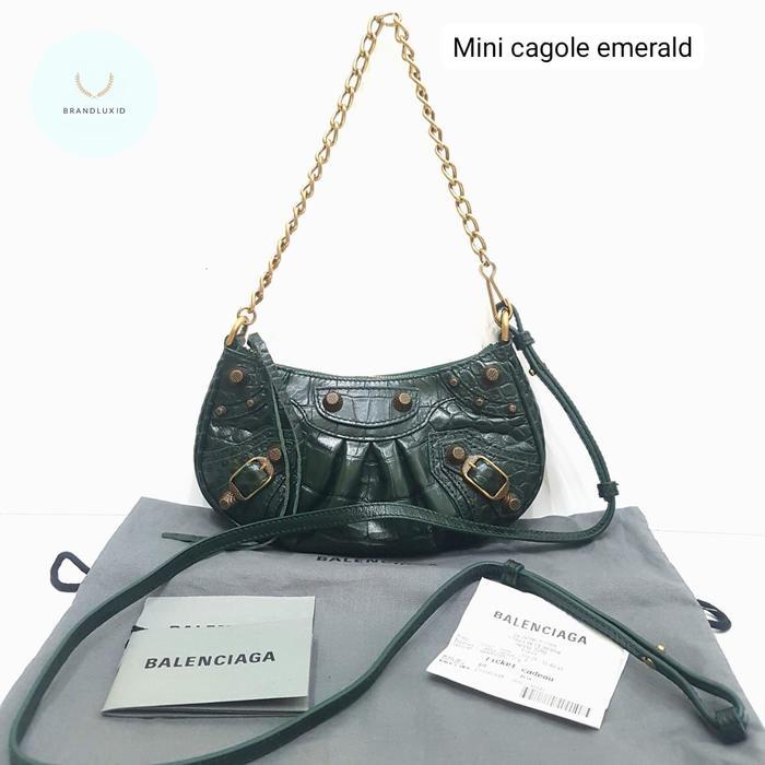 BALENCIAGA LE CAGOLE MINI CROCO DARK GREEN EMERALD GHW