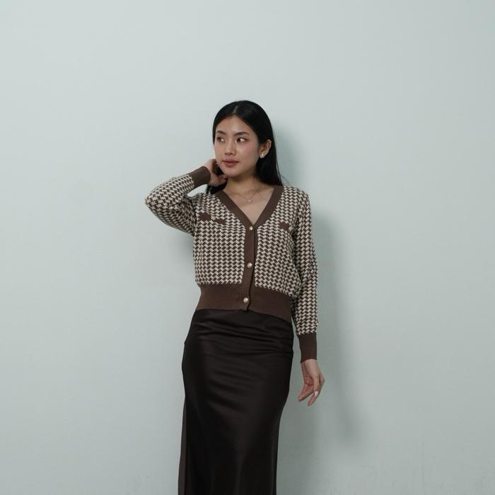 Cardigan Rajut Crop Houndstooth Premium - Outer Knit Korea Style Kekinian | by Pinkdose