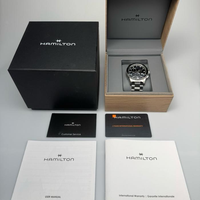 Jam Tangan Pria Original Hamilton Jazzmaster Seaview Chrono Quartz H37512131 Full Set Mint Condition