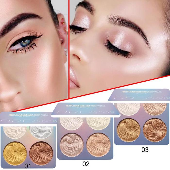 CmaaDu 4 Color Highlighter Powder Glitter Palette Makeup Glow Face Contour Shimmer Illuminator Mashe