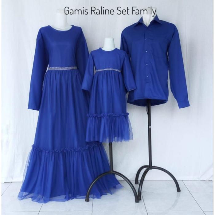 gamis raline biru elektrik/gamis raline set family/gamis lebaran terbaru/gamis couple family/gamis c