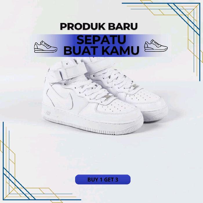 SEPATU TERBARU MID AF 1 TRIPLE WHITE