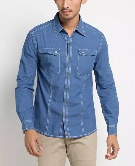 BOMBBOOGIE Kemeja panjang Shapire Chambray -Blue -Slim Fit - Size : M - ORI 100%