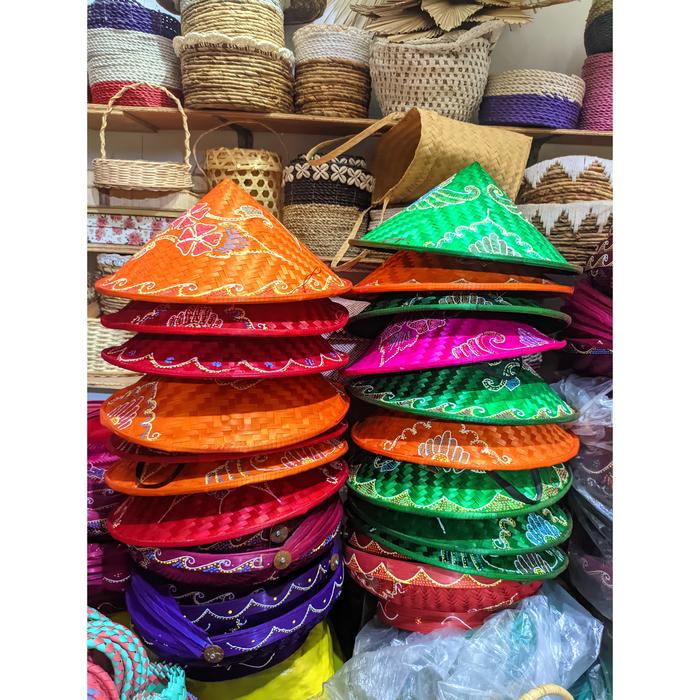 Caping sawah motif batik warna warni - caping bambu pak tani motif batik