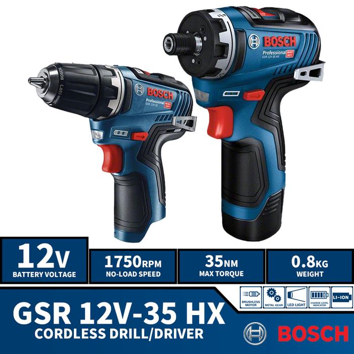 BOSCH GSR 12V-35 HX Driver Bor Kompak Tanpa Kabel Tanpa Sikat GSR