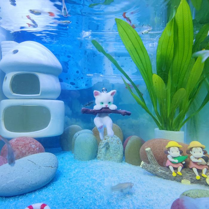 Aquarium Ornament Floating Branch Cat Resin Ornament Cartoon Pendant