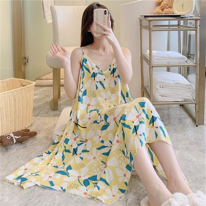 Aklover Daster Kekinian Baju Tidur Wanitatanpa Lengan Pakaian Rumah Yang Panjang Piyama