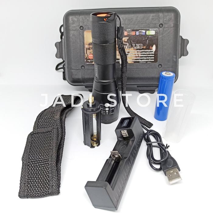 Paket Senter LED Tactical Flashlight Cree XM-L2 8000 Lumens + Baterai 18650 + Charger Senter Cree