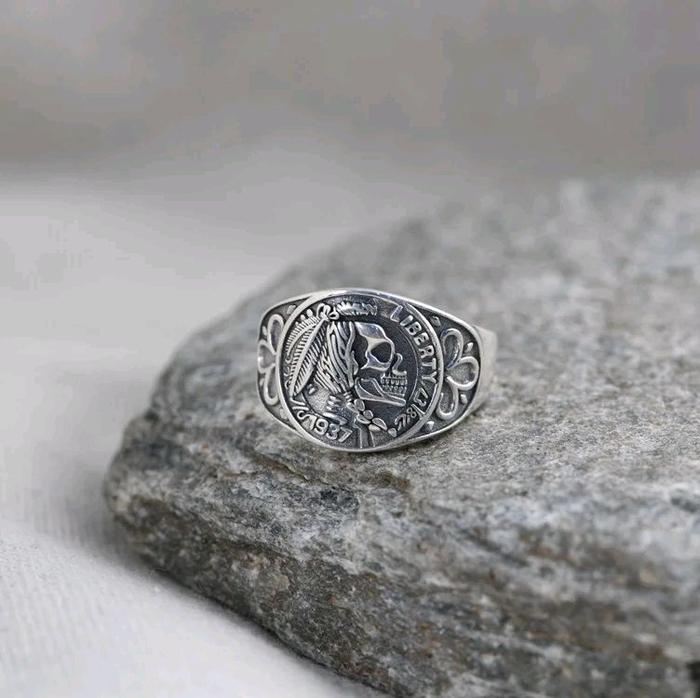 Cincin Kasual Desain Tengkorak Koin Liberty 1937 / 1937 Liberty Coin Skull (Model Terbuka)