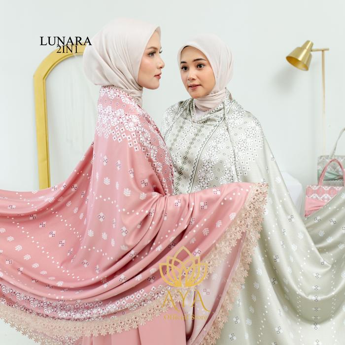 Aya Mukena Lunara Silk Premium 2In1 Dewasa Motif Katun Silky Renda Cantik Mewah Mukenah Gratis Scrun