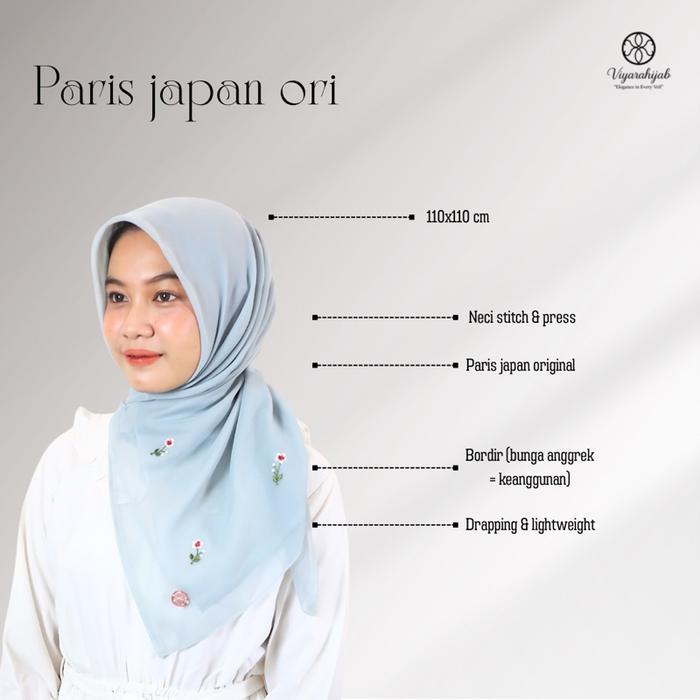 Hijab Paris Japan Ori Bordir Anggrek β Mint Blue Jilbab Muslim Pollycotton Polos Buckle pari pashmin