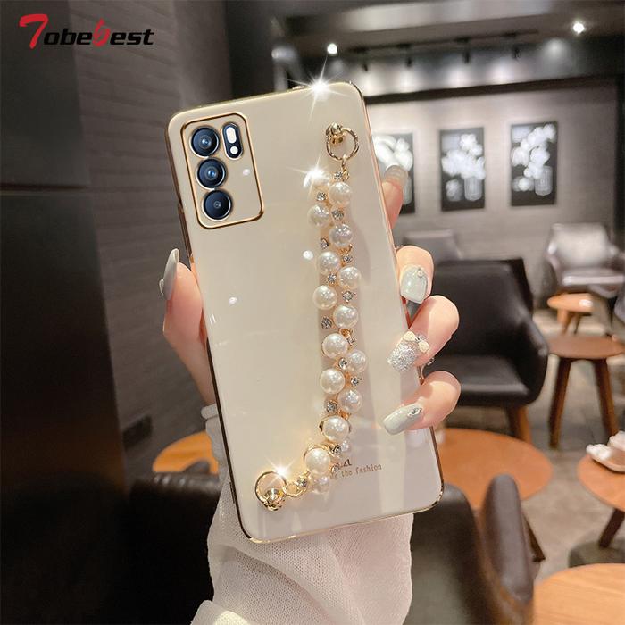 Luxury Diamond Pearl Bracelet Chain Painting Case for OPPO Reno 8 7