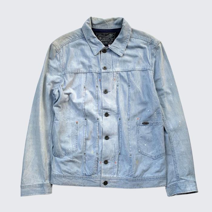 Blue Blue Sky Trashed Vintage 2000s DIESEL Hickory Denim Jeans Jacket - Unisex - M