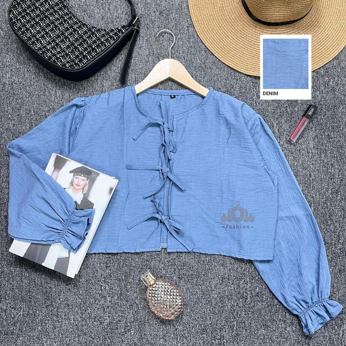 WOW - Wicha Outer Crop Polo Linen Coquette Cardigan Tali Pita