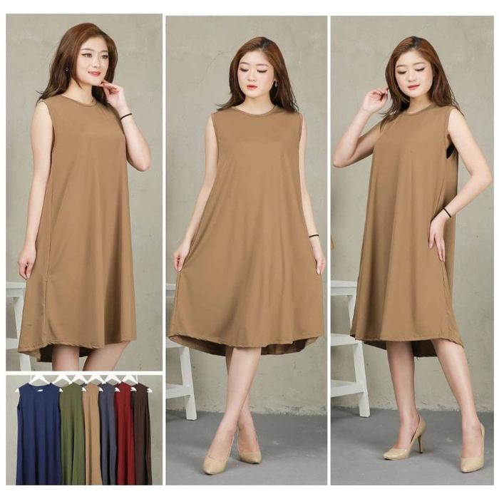 DASTER LEKBONG SINGLET SLEEVELESS KAIN KERUT MELAR WANITA Nyaman Panjang DRESS Polos BAHAN RAYON ADE