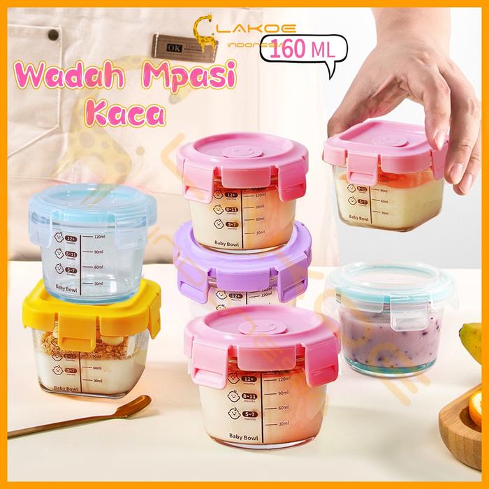 Lakoe  Baby Food Container Mpasi Kaca /Tempat Kotak Mpasi Kaca/ Wadah Mpasi Kaca 160ml /Tempat Mpasi
