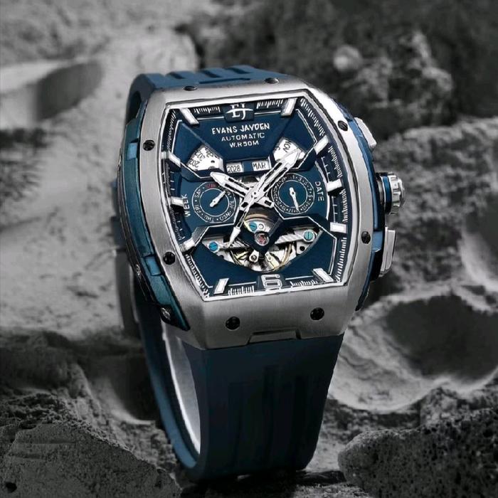 Jam tangan Evans Jayden pria 9620 Rubber Automatic silicon kaca Watches
