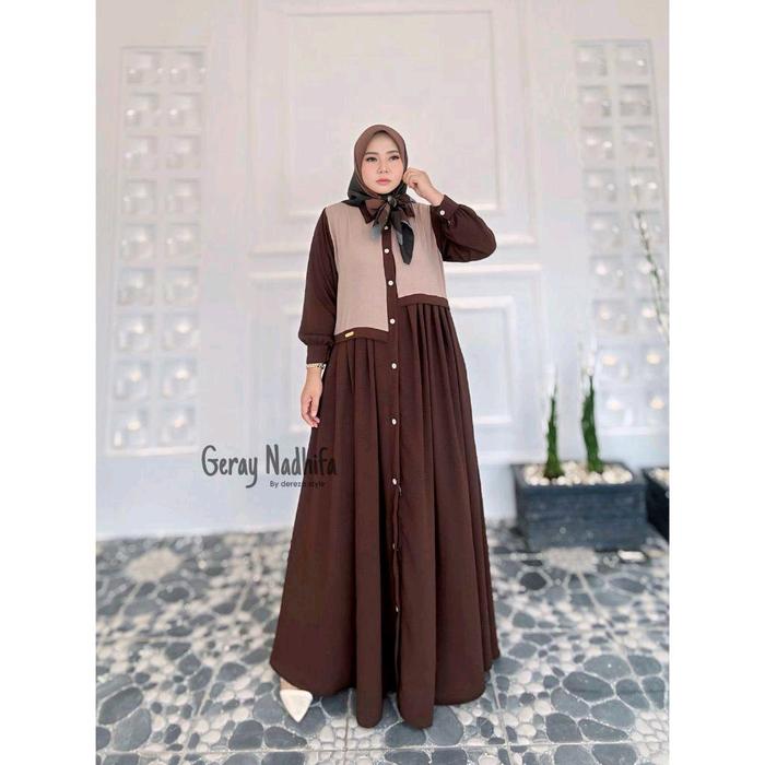 Gamis nadhifa Muslim Dress Wanita Dewasa Syari Maxi Shakila Remaja Airflow Crinkle Lebaran Mewah