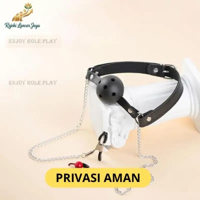 Funira Toys Pu Leather Mouth Gag Ball Dilengkapi Nipple Clamps